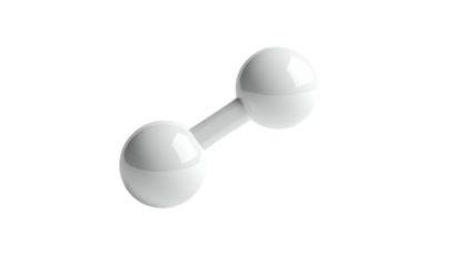 A gleaming white dumbbell rests at an angle against a stark black background