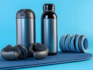 Fitness Essentials,  Yoga Mat, Water Bottles, and Resistance Bands