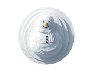 Minimalist Snowman Silhouette with Subtle Shadow and Scarf Detail, Top-Down Perspective, Isolated