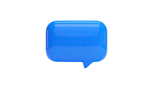 Glossy blue speech bubble icon floats against a stark black background