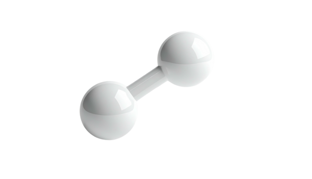 A gleaming white dumbbell rests at an angle against a stark black background