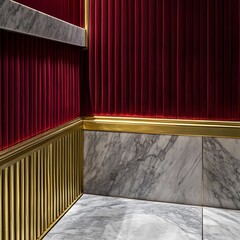 Luxury Interior Corner Design,  Red Velvet Wall, Gold Trim, Marble Floor