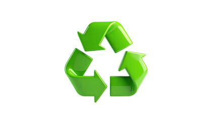Shiny green recycling symbol with arrows on a black background