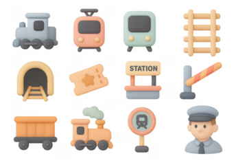 Cute pastel train elements: seamless station design with tickets and signs