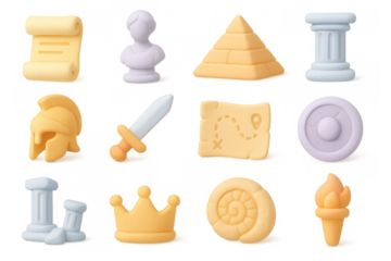 Ancient history icons collection featuring 3d rendered classical symbols