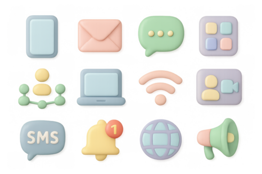 Pastel 3d communication icons set for digital interaction design