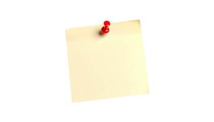 Isolated square paper, held by a red pin on a black background