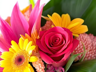 Vibrant Pink Rose and Yellow Gerbera Daisy Bouquet