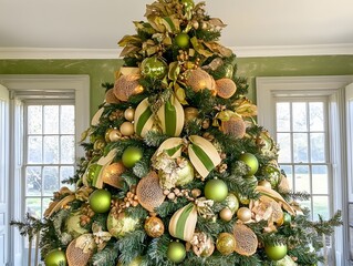 Elegant Green and Gold Christmas Tree Decor Festive Holiday Ornament