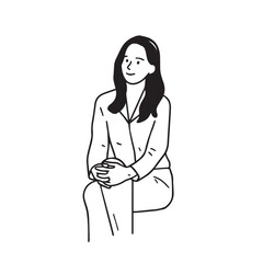 Line illustration of a woman sitting with crossed legs — business and career woman vector
