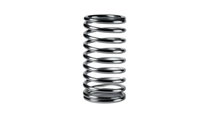 A cylindrical metal spring with multiple coils, isolated against a black background