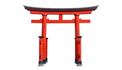 Bright red Torii gate isolated against a black background