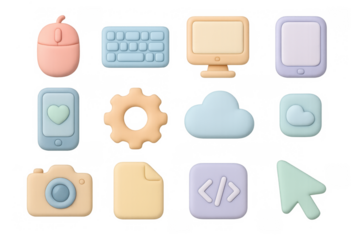 Pastel 3d icons set featuring computer and smartphone elements