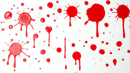 Halloween background pattern, red bloodstains or paint drips, white background, abstract image