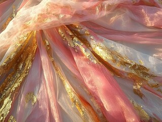 Elegant Pink and Gold Fabric Texture Draped Silk Sheer  Background