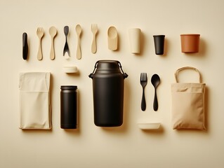 Sustainable Eco-Friendly Utensils Kit Flatlay Photography