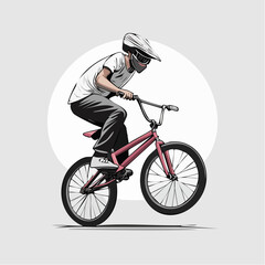 Fototapeta premium The image shows a fun illustration of a man cyclist riding bicycle in silhouette, perhaps a cartoon of a young man having fun cycling