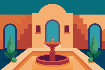 Courtyard with fountain and architectural elements