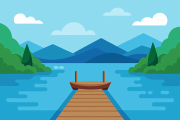 Landscape view of a lake with dock and mountains view