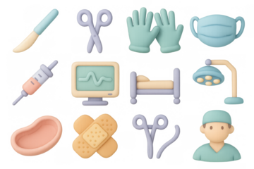 3d medical tools set: pastel healthcare equipment and accessories