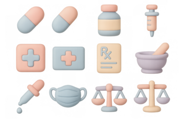 3d pastel medical icons set with health symbols for pharmacy and healthcare