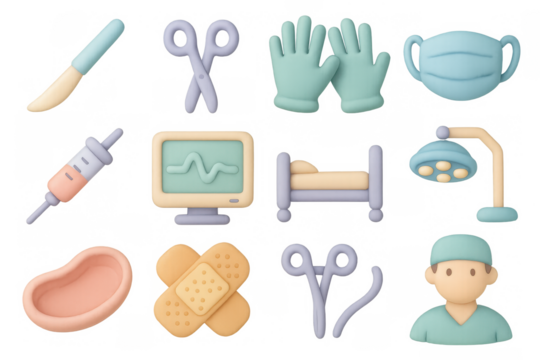 3d medical tools set: pastel healthcare equipment and accessories