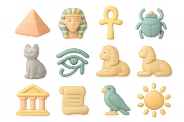 Ancient egyptian icons collection: pharaohs, sphinx, ankh, and more