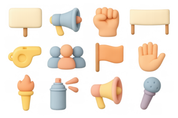 3d hand gesture and communication icons set for social media and marketing