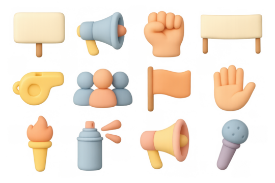3d hand gesture and communication icons set for social media and marketing