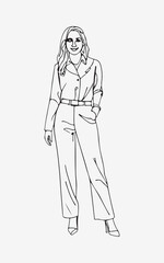 Woman fashion monoline art hand drawing illustration