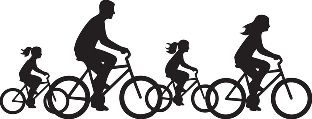 Family Riding Bicycles Silhouettes Symbolizing Outdoor Fun, Fitness, and Togetherness