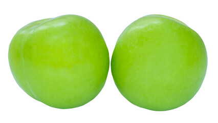 Two green plums isolated on transparent background