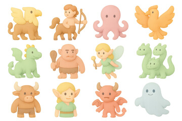 Obraz premium Charming cartoon characters: mythical creatures and fantasy beings