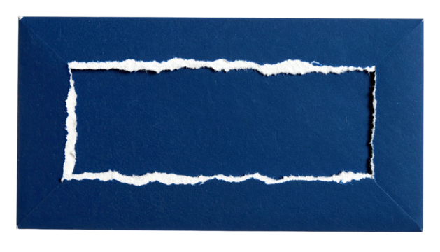 Rectangular blue paper frame with a torn, white interior border - Powered by Adobe