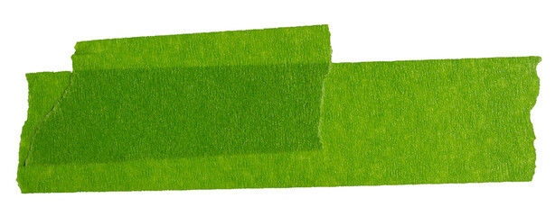 Green adhesive torn paper tape isolated on transparent background