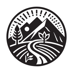 Nature Landscape Outdoor Mountain Ridge Icon, Flat Silhouette of an Outdoor Scenery Vector for Adventure Illustration Design