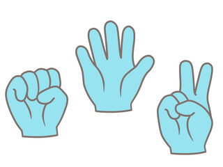 じゃんけん　グーチョキパーの手イラスト　水色