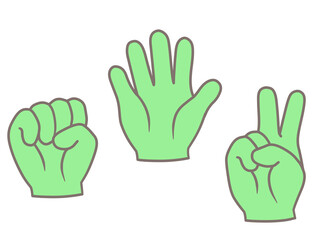 じゃんけん　グーチョキパーの手イラスト　緑