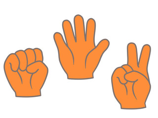 じゃんけん　グーチョキパーの手イラスト　オレンジ