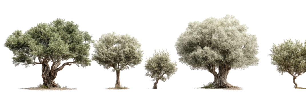 Olive trees line with thick trunks and various sizes