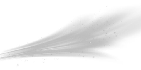 White translucent wind streams with light sparkles and soft motion blur. Visual effect of winter swirl, cold wind gust or airflow from air conditioner on transparent background.
