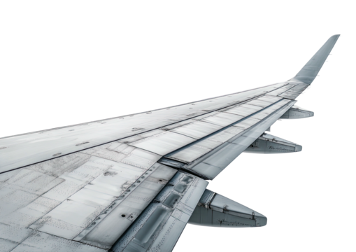 Airplane wing's top, view from plane, against black background