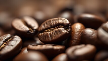 Fototapeta premium Roasted Coffee Beans Close Up Macro Photography