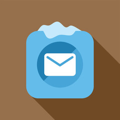 Email app icon freezing with snow covering top, indicating unread messages in inbox