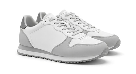Pair of stylish white sneakers isolated on white background, perfect for casual wear, fitness activities, and everyday comfort