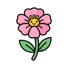Cute Happy Pink Flower Cartoon Character Vector Illustration