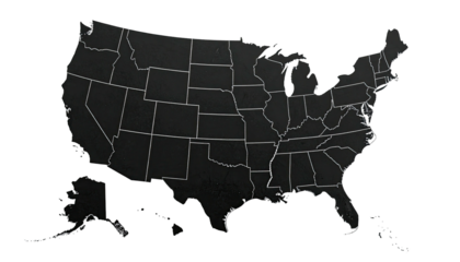 Dark grayscale map of the United States of America with all states outlined