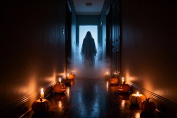 Haunted Hallway with Ghost and Candles