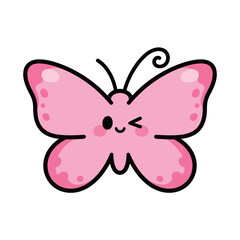 Cute Pink Butterfly Winking Cartoon Insect Vector Illustration