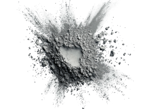 A central powdered gray explosion against black